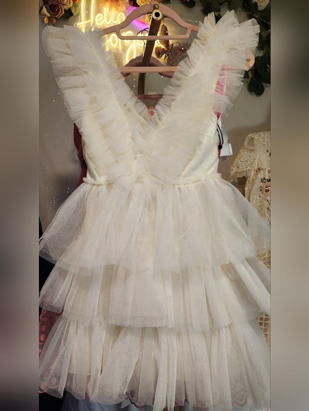 NWT Betsey Johnson Cream Tiered Tulle Mini Dress Size S - Picture 10 of 16